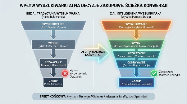 Wyszukiwarka AI a decyzje zakupowe w ścieżce konwersji e-commerce.